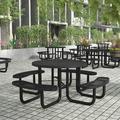 Flash Furniture 46 Round Outdoor Picnic Table with Commercial Heavy Gauge Expanded Metal Mesh Seats and Top with Umbrella Hole Steel Frame