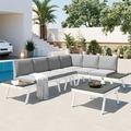 Spaco 5-Piece Modern Outdoor Sectional Sofa Set Outdoor Patio Furniture Set with Coffee Table and Furniture Clips Furniture Sofa Set for Backyard Poolside Garden Gray