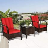 TJUNBOLIFE 3-Piece Patio Conversation Set Outdoor Rattan Wicker Set with Coffee Table PE Wicker Sofa Set with Soft Cushion & Back Pillow for Patio Garden Poolside
