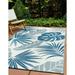 World Rug Gallery Tropical Floral Leaf Reversible Recycled Plastic Outdoor Rugs - NAVY 5 x7