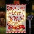 Valentines Day Garden Flag Valentines Day Decorations Solar Garden Flag with LED 12 X 18 Inch Double Sided Happy Valentines Day Garden Flag for Valentines Day Garden Outdoor Yard Light