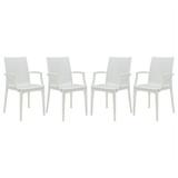 Afuera Living Modern Weave Indoor Outdoor Dining Armchair in White Set of 4