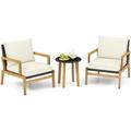 3 Piece Patio Chair Set Wicker Chair & Side Table Set with Soft Cushions & Tempered Glass Tabletop Solid Wood Support Outdoor Rattan Set for Porch Backyard Poolside