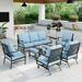 Summit Living 7 Pcs Outdoor Conversation Set Metal Patio Furniture Sofa Set for 9 Person with Blue Cushions