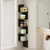 Furinno 5-Tier Floating Corner Shelf Wall Mount Shelves for Storage and Display French Oak/Black