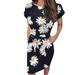 VBARHMQRT Female Plus Size Dresses Women Vintage Short Sleeve Sunflower Pocket Tie Front O-Neck Mini Dress Casual Slim Design T-Shirt Dress Garden Party Dress Casual Dress