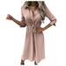 VBARHMQRT Female Long White Dress Women s Fashion Pure Color Buttons Lace up Waist Half Sleeve Dress Going Out Dresses for Women Sexy Dresses for Women