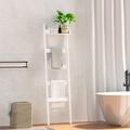 Hassch Blanket Ladder 5-Tier Wall Leaning Towel Rack Ladder Shelf Bamboo Blanket Rack with Shelf 16.65 Wide Decorative Ladder for Bathroom White