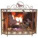 Rustic Metal Fireplace Screen with Running Horses Detail -Dark Brown Standing Functional Guard -Foldable Decorative Fireplace Screen with Mountain Scenery for Cabin - Home