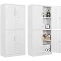 GEROBOOM Metal Cabinets with Locking Doors Lockable Steel Cabinet with 2 Adjustable Shelves White Side Cabinets Small Metal Cabinet for Home Office Garage and Utility Room Hallway