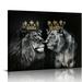 COMIO Black and White Lion Pictures Wall Decor King and Queen Lion with Gold Crown Wall Art Lion and Lioness Poster African Animal Canvas Prints Modern Framed Artwork for Bedroom