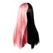 Tingshir Half Black Half Pink Long Straight Wigs Fashion Synthetic Hair Wigs for Makeup