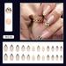 GHSOHS French Tip Press on Nails Fashion Leopard Print Yellow Stripe Full Cover Fake Nails Almond Nail Charms Detachable Nail Stickers 24 Count with Glue