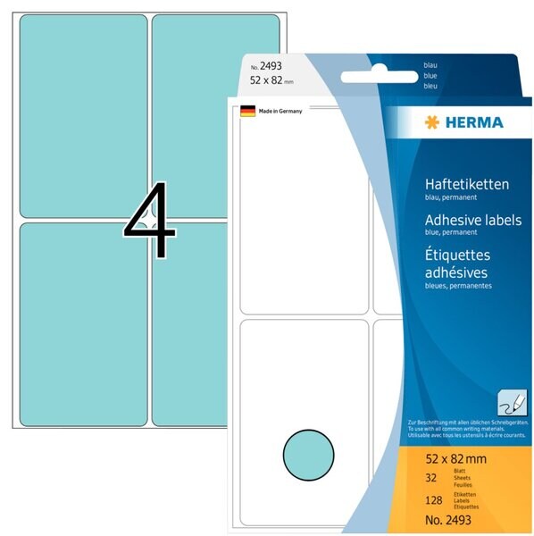HERMA Vielzwecketiketten 52 x 82 mm, 128 Etiketten, blau, permanent haftend, für Handbeschriftung Image