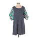 Umgee Casual Dress - Mini Scoop Neck Short sleeves: Blue Floral Dresses - New - Women's Size Small