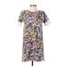 Ann Taylor Casual Dress - Shift Crew Neck Short sleeves: White Floral Dresses - Women's Size Small Petite