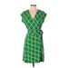 Ann Taylor Cocktail Dress - Wrap: Green Grid Dresses - Women's Size Small Petite