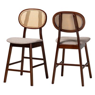 Darrion Mid-Century Modern Grey Fabric And Walnut Brown Finished Wood 2-Piece Counter Stool Set by Baxton Studio in Grey Walnut Brown