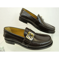 Gucci Shoes | Gucci 723631 Dark Cocoa Polish Leather Silver Gold Gg Logo Loafers 9.5 / Us 10.5 | Color: Brown/Gold | Size: 9.5uk