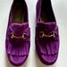 Gucci Shoes | Gucci 36.5 Gold Horsebit Fringe Loafers In Purple Suede Maramont Flats | Color: Purple | Size: 6.5