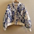 Anthropologie Jackets & Coats | Anthropologie Cropped Bomber Blue Floral Jacket Size 2x Nwt | Color: Blue/White | Size: 2x