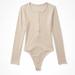 American Eagle Outfitters Tops | American Eagle Long-Sleeve Henley Bodysuit - Size L | Color: Cream/Tan | Size: L