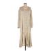 Free People Casual Dress - Midi Scoop Neck 3/4 sleeves: Tan Print Dresses - Women's Size Small