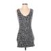 White House Black Market Cocktail Dress - Mini V Neck Sleeveless: Gray Leopard Print Dresses - Women's Size X-Small