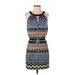 BCBGMAXAZRIA Casual Dress - Mini: Blue Chevron/Herringbone Dresses - Women's Size X-Small