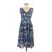 DressBarn Casual Dress - A-Line V Neck Sleeveless: Blue Dresses - New - Women's Size Medium