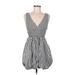 Poetry Clothing Casual Dress - Mini V-Neck Sleeveless: Black Stripes Dresses - Women's Size Medium