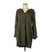 Express Outlet Casual Dress - Mini V-Neck Long sleeves: Green Print Dresses - Women's Size Large