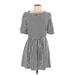 Casual Dress - A-Line Square 3/4 sleeves: Gray Stripes Dresses - Women's Size 12