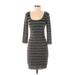 Max Studio Casual Dress - Sweater Dress: Gray Stripes Dresses - Women's Size Small
