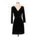 Muse Cocktail Dress - Mini V-Neck 3/4 sleeves: Black Solid Dresses - Women's Size 4 Petite