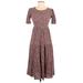 Aerie Casual Dress - A-Line Crew Neck Short sleeves: Brown Print Dresses - Women's Size X-Small