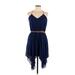 My Michelle Casual Dress - Mini V Neck Sleeveless: Blue Solid Dresses - Women's Size Large