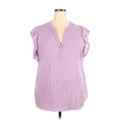 Old Navy Short Sleeve Henley Shirt: Purple Checkered/Gingham Tops - Women's Size 2X-Large