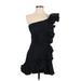 Zara Casual Dress - A-Line One Shoulder Short sleeves: Black Print Dresses - Women's Size X-Small
