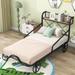 Twin Size Metal Car-Shaped Bed Platform Bed With Four Wheels,Guardrails And X-Shaped Frame Shelf,Kids Bedroom Set