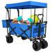 Collapsible Wagon w/Canopy, 250lbs Foldable Garden Cart w/Rear Storage, Outdoor Utility Camping Beach Stroller w/ Wheel&Handles