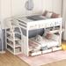 Full Size Wood Convertible Bunk Bed Multifunctional Daybed With Storage Staircase,Bedside Table,And 3 Drawers