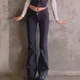 Pantalon évasé taille basse pour femme pantalon slim noir poches latérales monochromatique jean