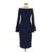 Bardot Cocktail Dress - Midi Off The Shoulder 3/4 sleeves: Blue Print Dresses - Women's Size 4