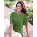 Blair Women's Coastal Cotton Notched Neckline Elbow-Sleeve Tee - Green - M - Misses