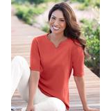 Blair Women's Coastal Cotton Notched Neckline Elbow-Sleeve Tee - Orange - 3X - Womens