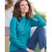 Blair Women's Essential Cotton Long-Sleeve Solid Mockneck - Blue - L - Misses