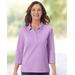 Blair Women's Essential Cotton Solid Three-Quarter-Sleeve Polo - Purple - XL - Misses