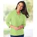 Blair Women's Prima™ Cotton Three-Quarter Sleeve Solid Ruffle-Neck Tee - Green - 2X - Womens