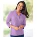 Blair Women's Prima™ Cotton Three-Quarter Sleeve Solid Ruffle-Neck Tee - Purple - 2X - Womens